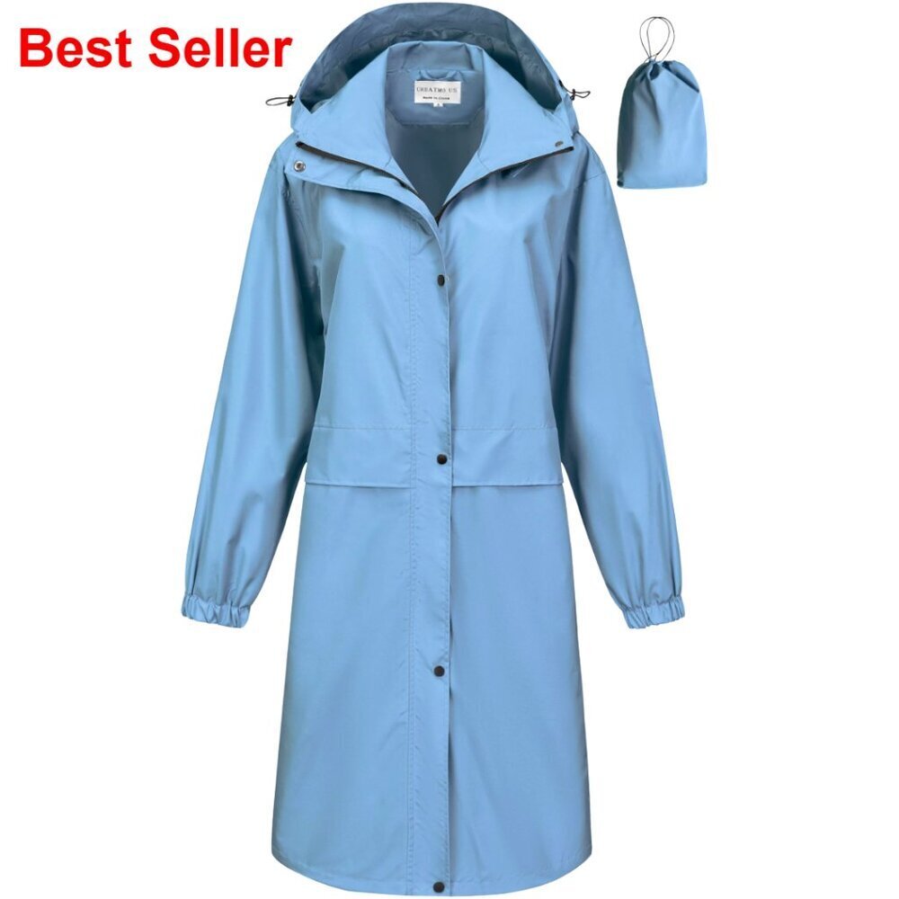 Women's Long Waterproof Raincoat Lightweight Packable Windbreaker with Hood